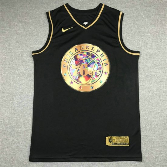 Maillot de Basket #3 Iverson 76ers Diamond Edition Noir Gold